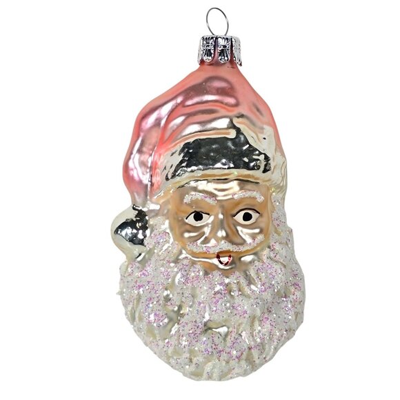 Vintage Ornament Czech Santa Claus Glass Christmas Mercury Glitter Beard Pink - Picture 1 of 7